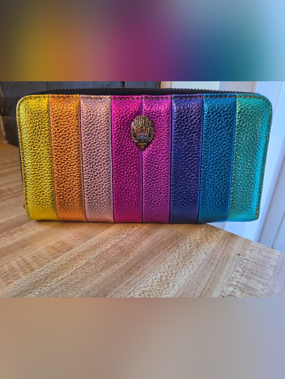 Kurt Geiger NWOT Metallic Rainbow Quilted Long Zip Wallet